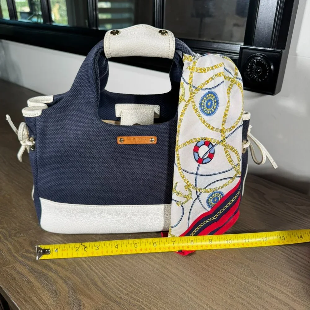 Kate Spade New York Navy Canvas & White Leather Trim Tote/Satche - Picture 6 of 9
